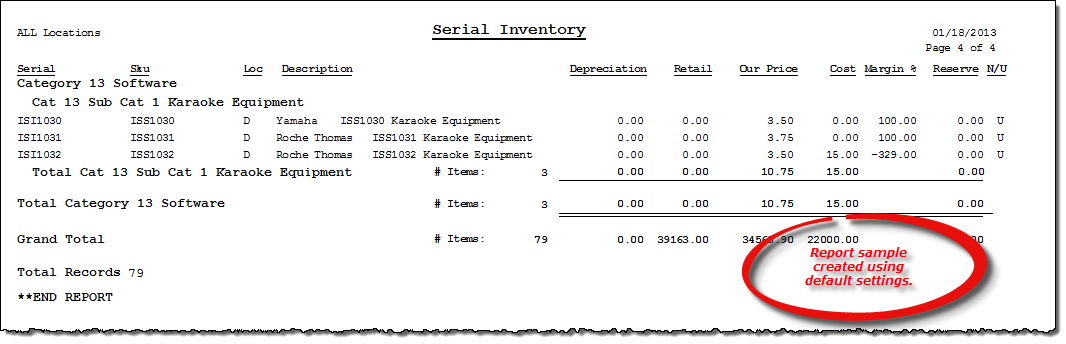 Serial Inventory report